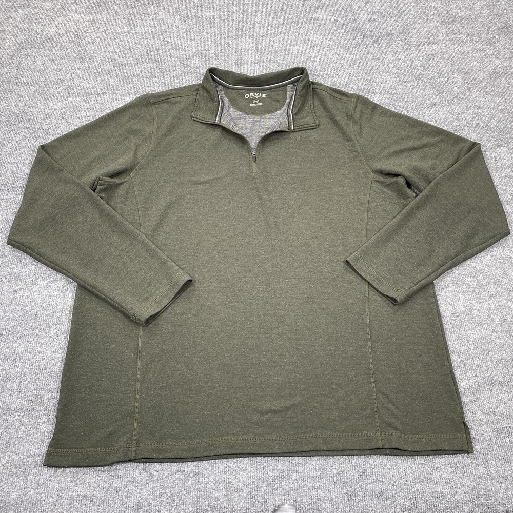 Orvis Shirt Mens 2XLT Green Long Sleeve 1/2 Zip Fishing Outdoor Stretch Jersey